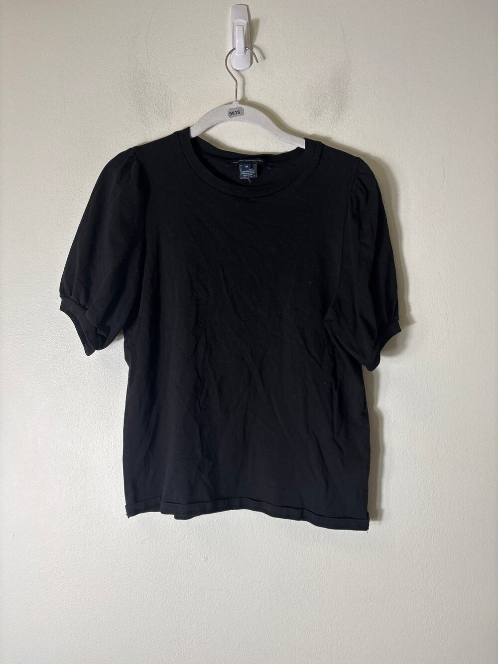 French Connection Black Puff Sleeve Tee Sz M